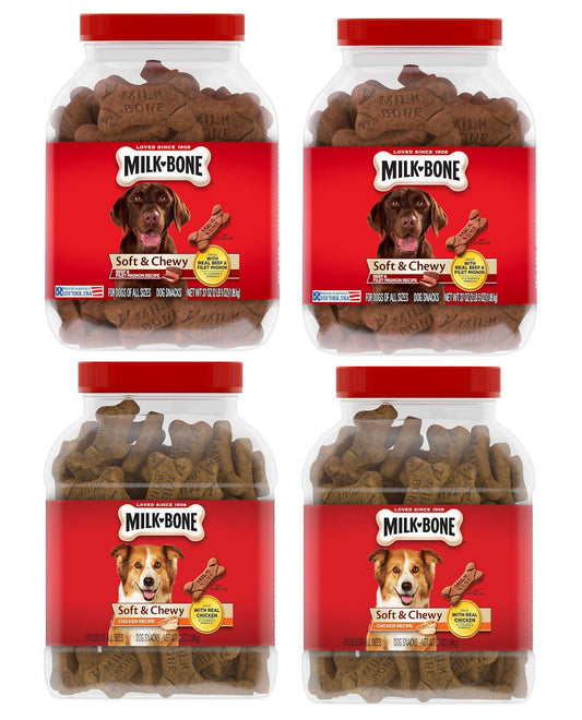 Milk Bone Dog Treats Soft & Chewy Chicken or Beef Recipe Snack 2 Pack 37 oz Jars