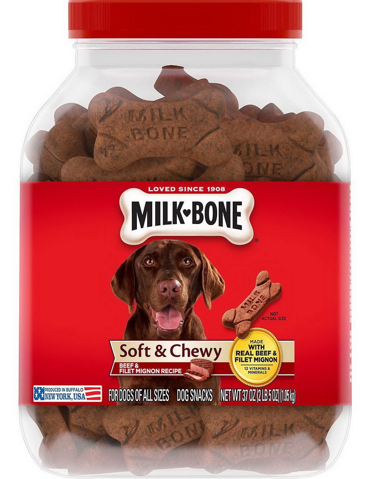 Milk Bone Dog Treats Soft & Chewy Chicken or Beef Recipe Snack 2 Pack 37 oz Jars