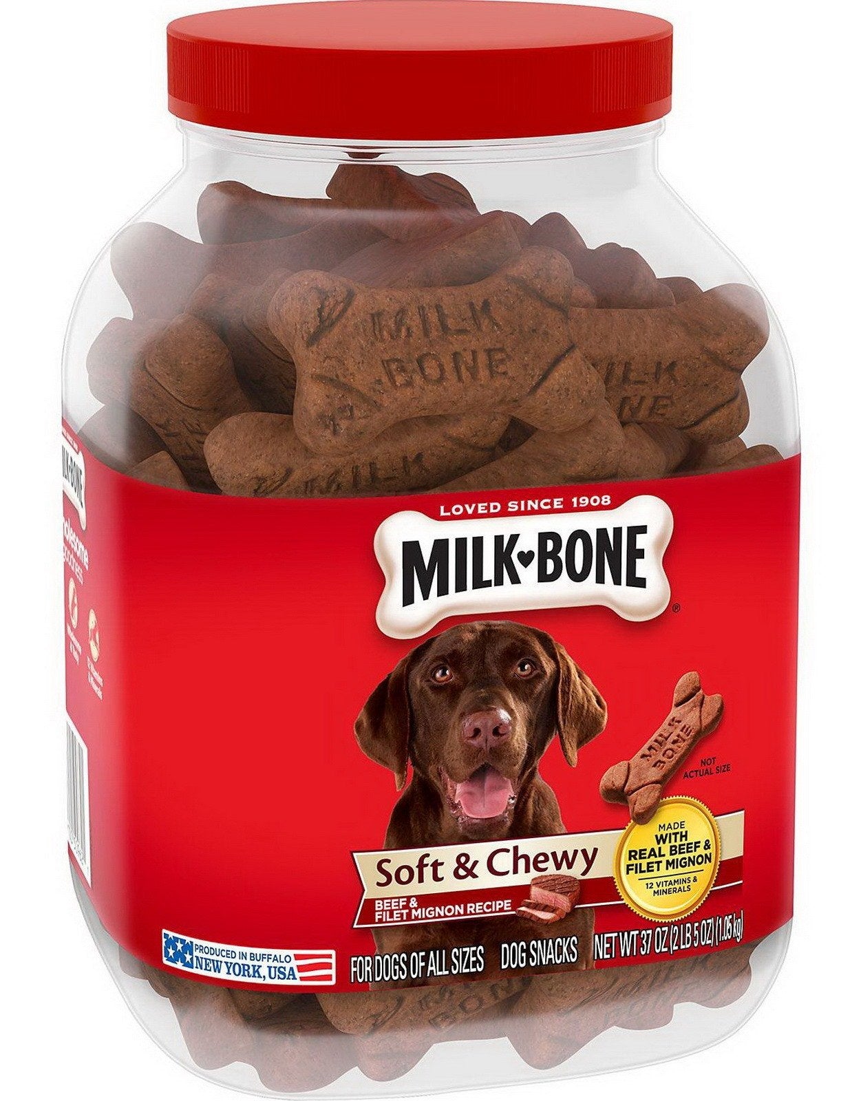 Milk Bone Dog Treats Soft & Chewy Chicken or Beef Recipe Snack 2 Pack 37 oz Jars