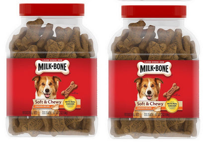 Milk Bone Dog Treats Soft & Chewy Chicken or Beef Recipe Snack 2 Pack 37 oz Jars