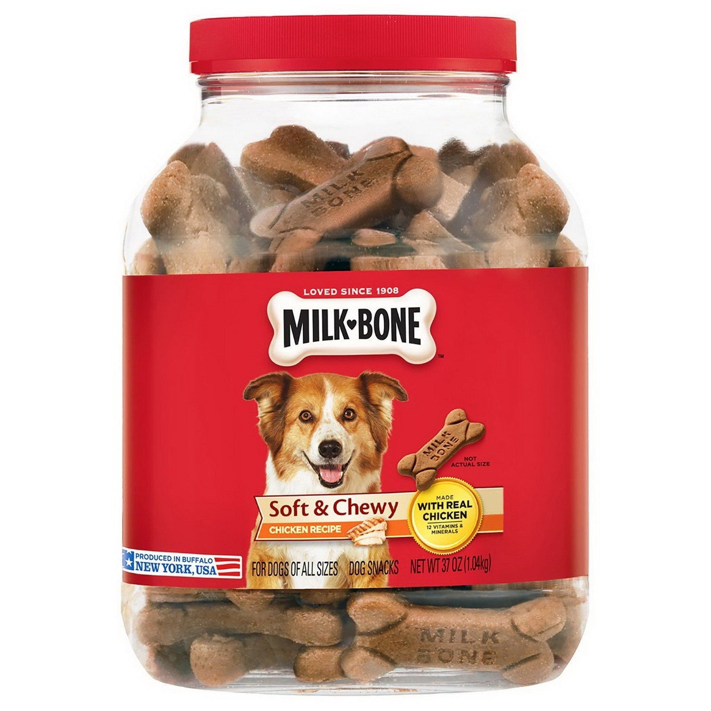 Milk Bone Dog Treats Soft & Chewy Chicken or Beef Recipe Snack 2 Pack 37 oz Jars