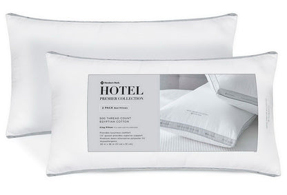 King Queen Size Bed Pillow 2 Pack 500 Thread Count Cotton Down Alternative Fill