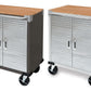 Rolling Tool Chest Stainless Steel 2 Door Metal Storage Cabinet Wood Top