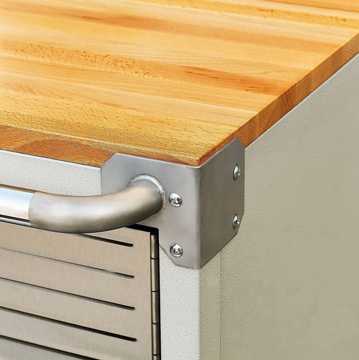 Rolling Tool Chest Stainless Steel 2 Door Metal Storage Cabinet Wood Top