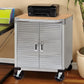 Rolling Tool Chest Stainless Steel 2 Door Metal Storage Cabinet Wood Top