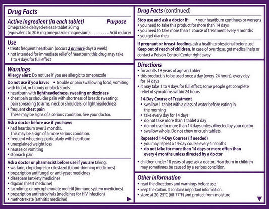 Prilosec OTC 20 mg 42 Tablets Heartburn Acid Reducer Omeprazole Delayed Release