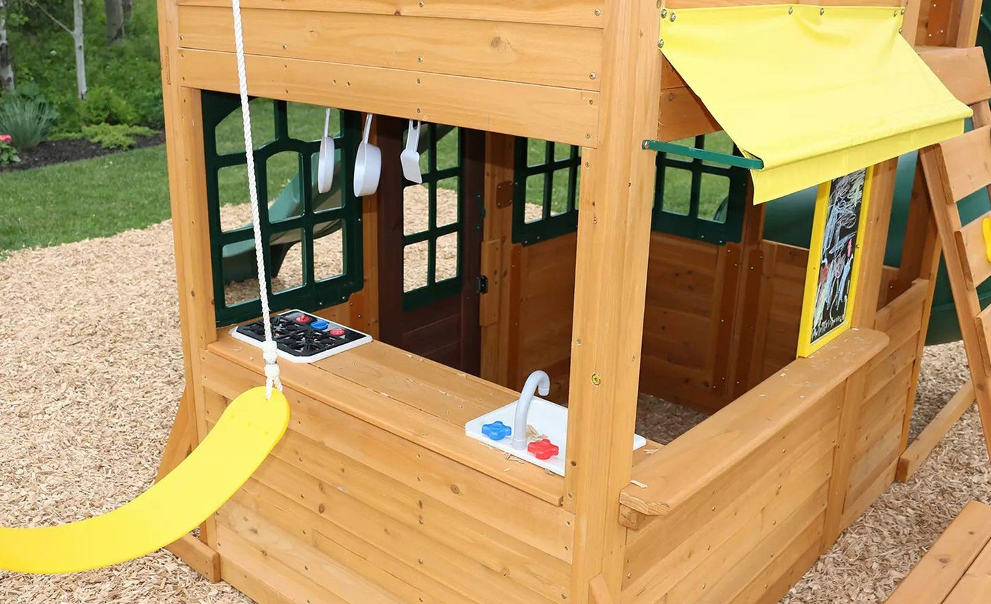 Cedar Wood Outdoor Playset Playground 12' Slide Climbing Wall Kid Kraft