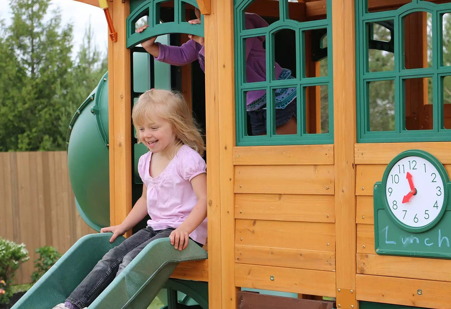 Cedar Wood Outdoor Playset Playground 12' Slide Climbing Wall Kid Kraft