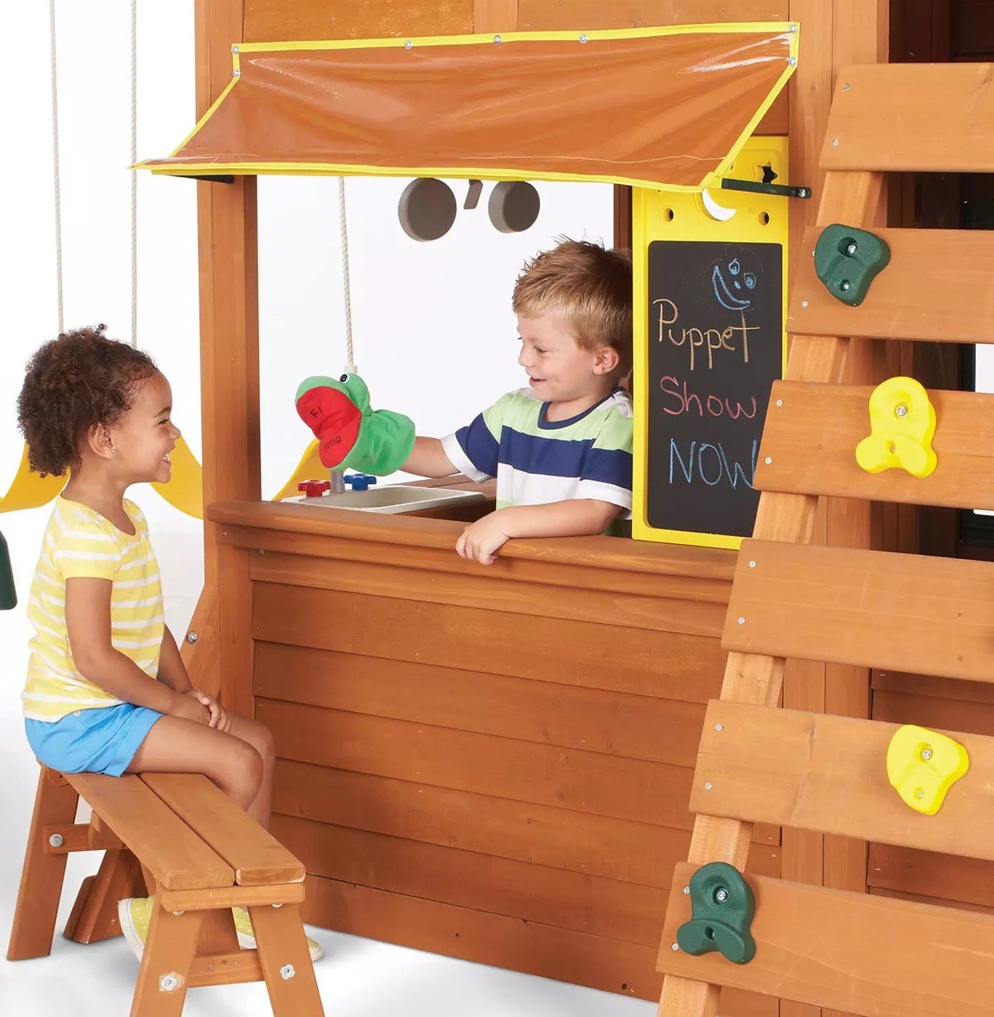 Cedar Wood Outdoor Playset Playground 12' Slide Climbing Wall Kid Kraft