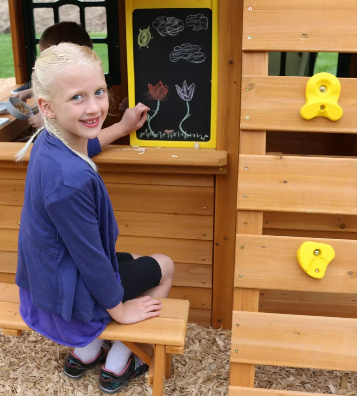 Cedar Wood Outdoor Playset Playground 12' Slide Climbing Wall Kid Kraft