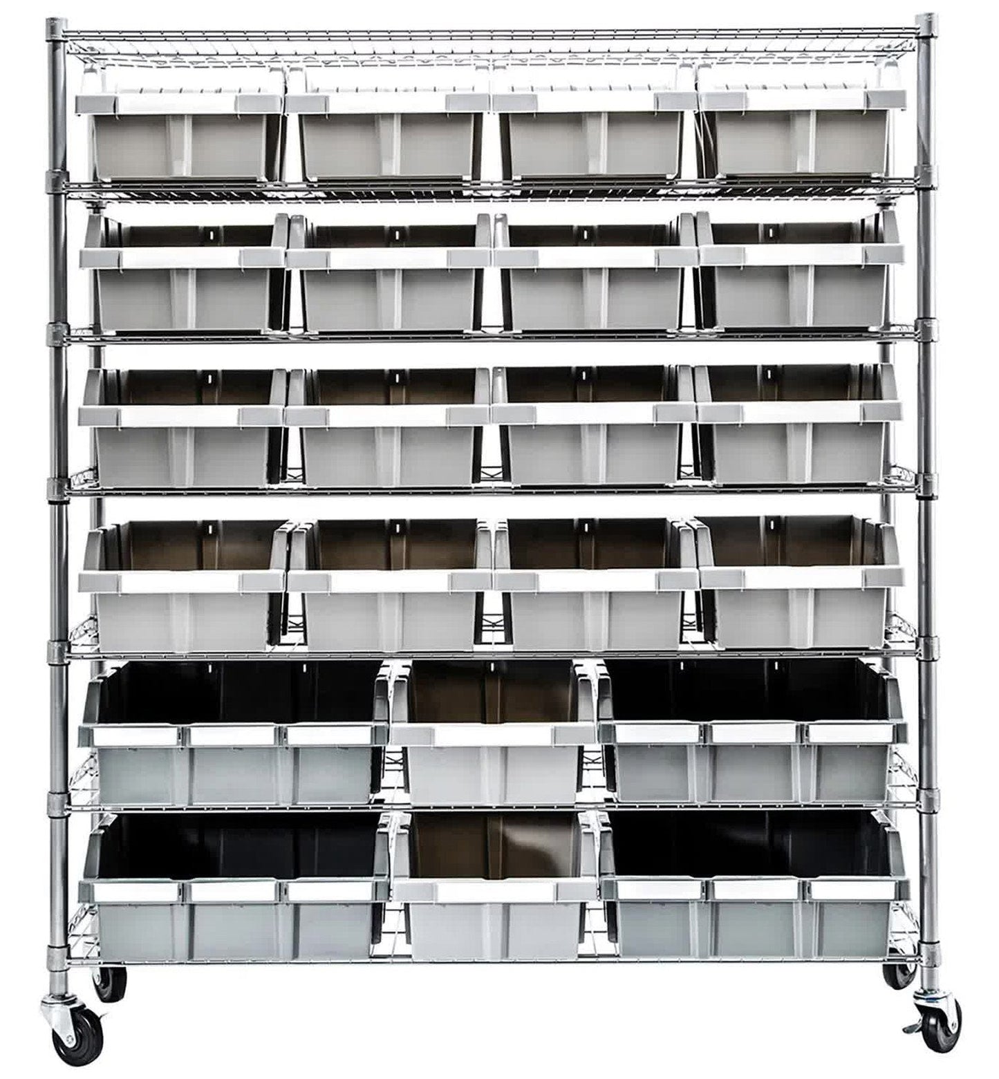7 Shelf 21 Bin Rack Large 48" Wide Rolling Storage Commercial Storing Shelving