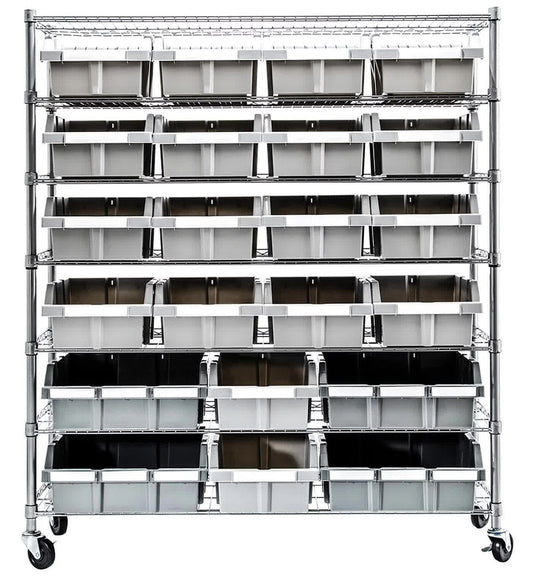 7 Shelf 21 Bin Rack Large 48" Wide Rolling Storage Commercial Storing Shelving
