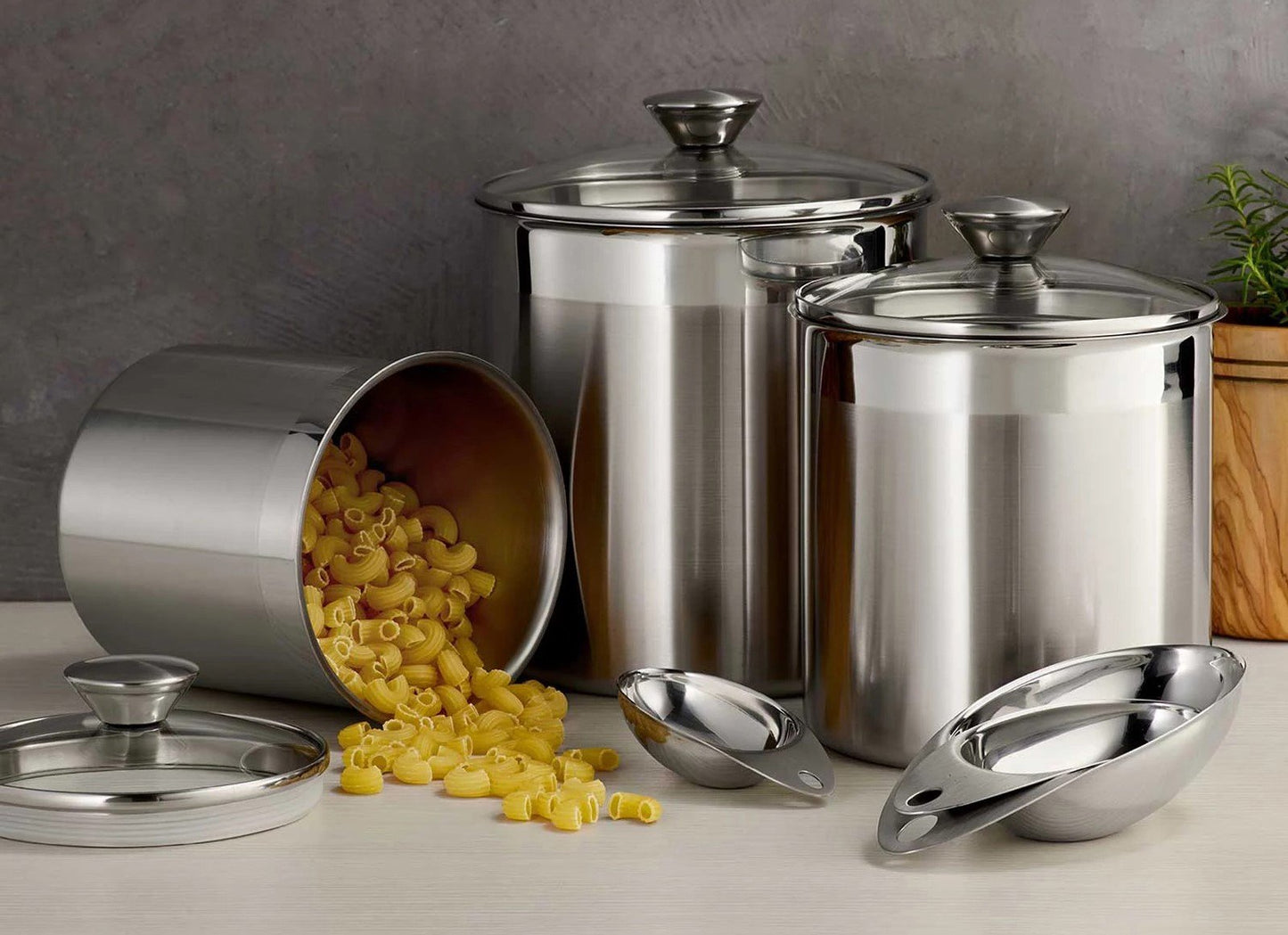 Tramontina 6 pc Kitchen Storage Canister Set Stainless Steel with Lids & Scoops