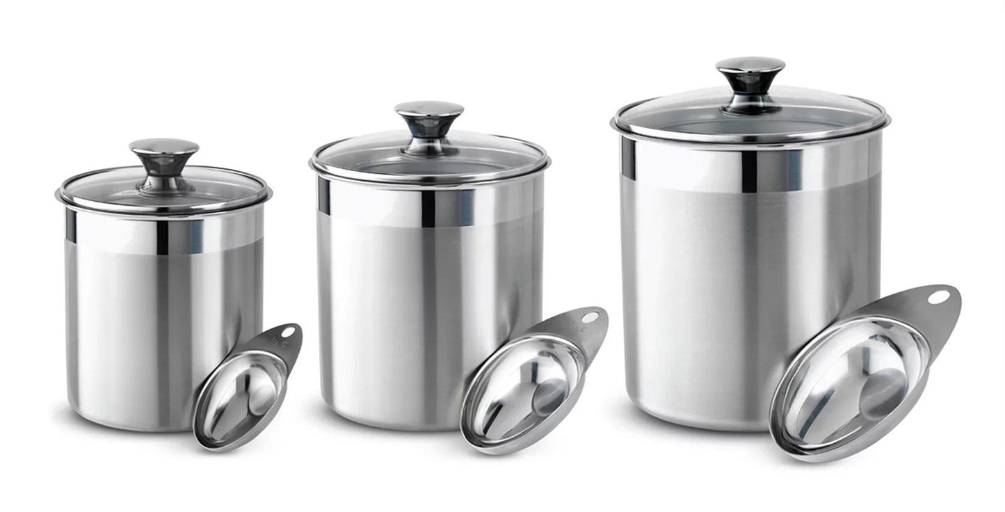 Tramontina 6 pc Kitchen Storage Canister Set Stainless Steel with Lids & Scoops