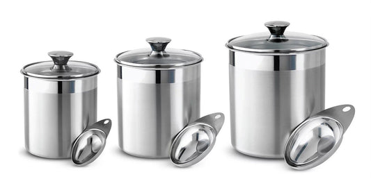 Tramontina 6 pc Kitchen Storage Canister Set Stainless Steel with Lids & Scoops
