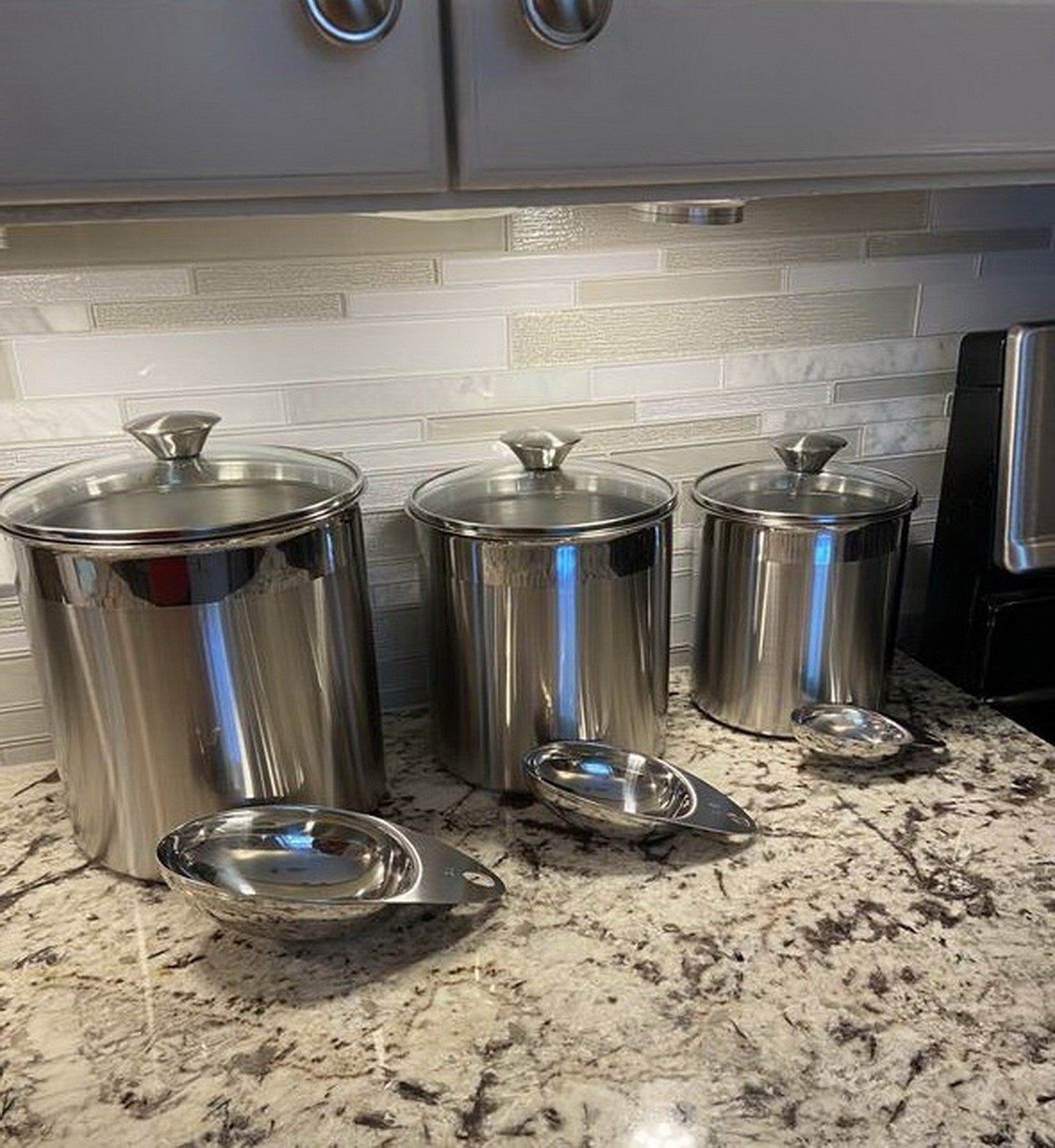 Tramontina 6 pc Kitchen Storage Canister Set Stainless Steel with Lids & Scoops