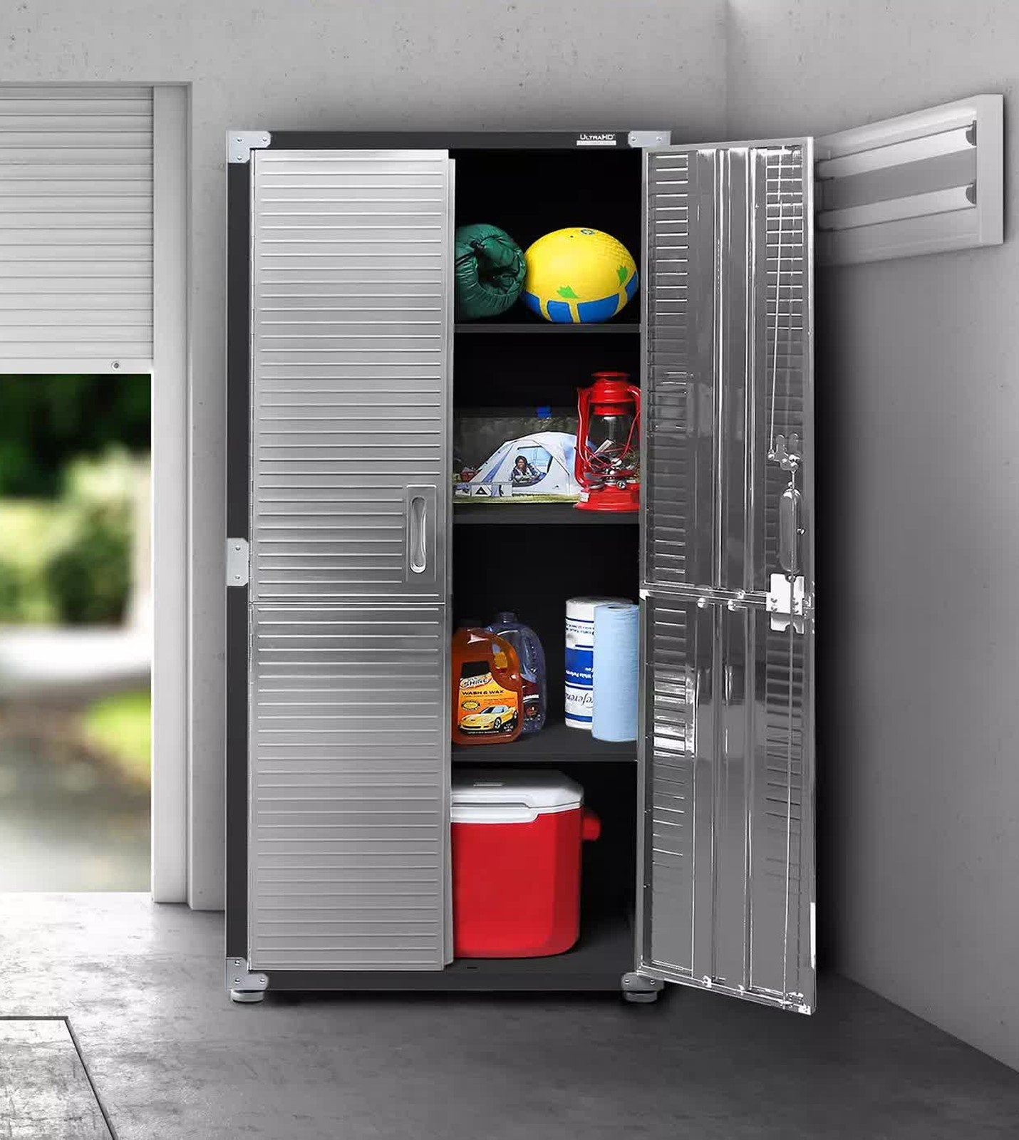 Tall Stainless Steel Storage Cabinet 4 Shelf 2 Locking Doors Heavy Duty 30"x 72"