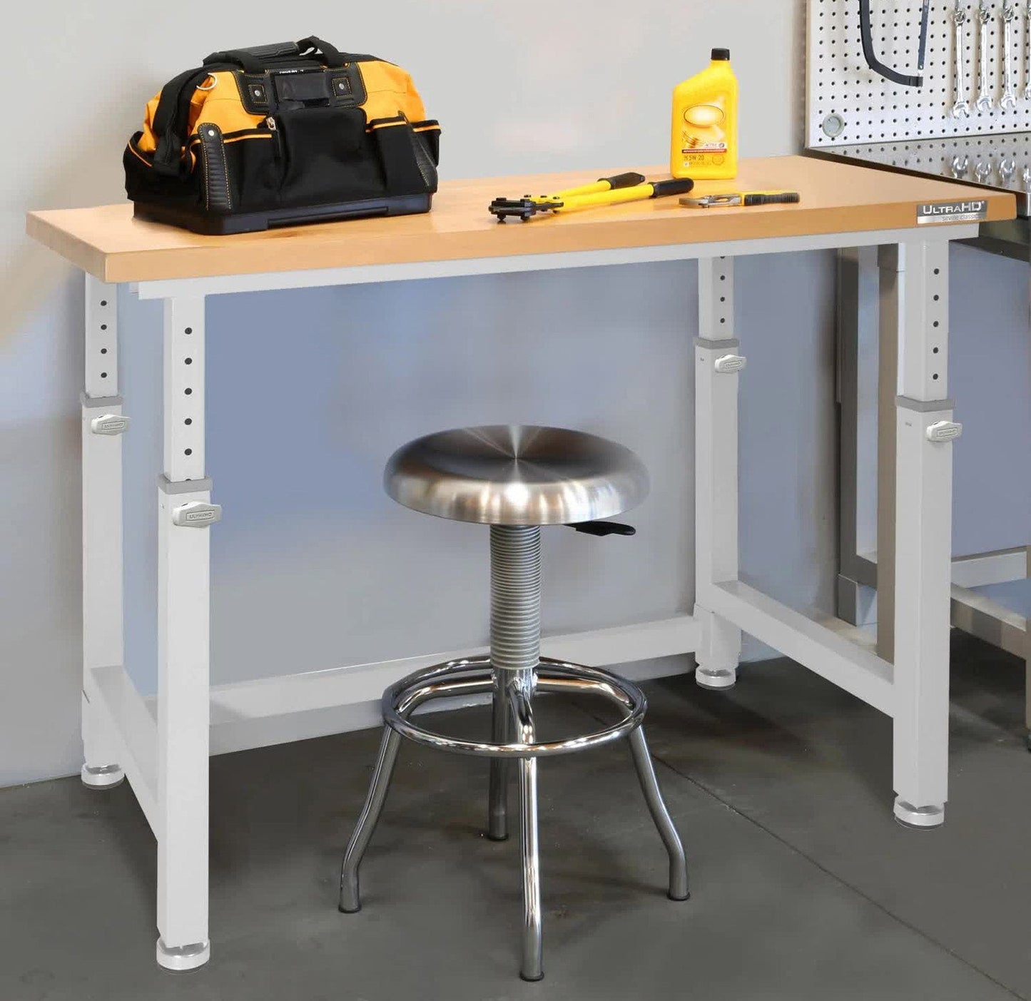 Adjustable Height Workbench Work Table Bench 48" Heavy Duty Wood Top