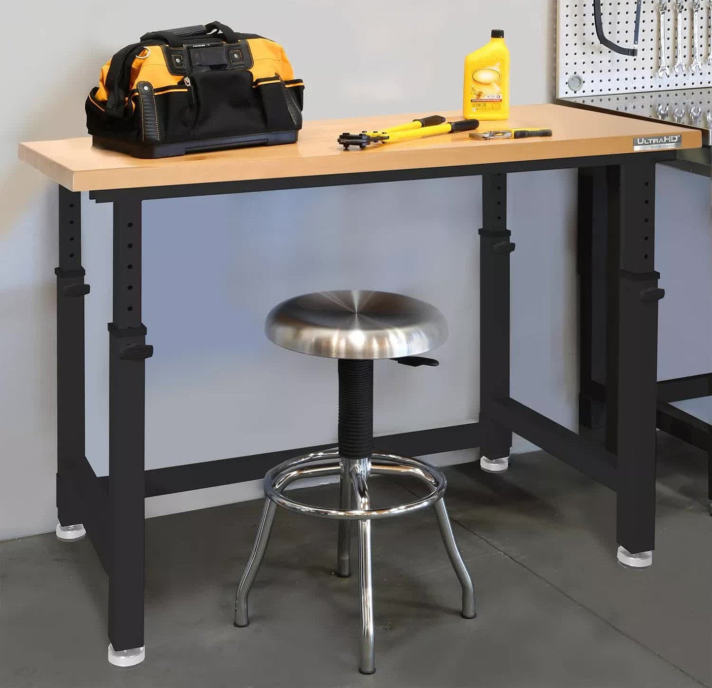 Adjustable Height Workbench Work Table Bench 48" Heavy Duty Wood Top