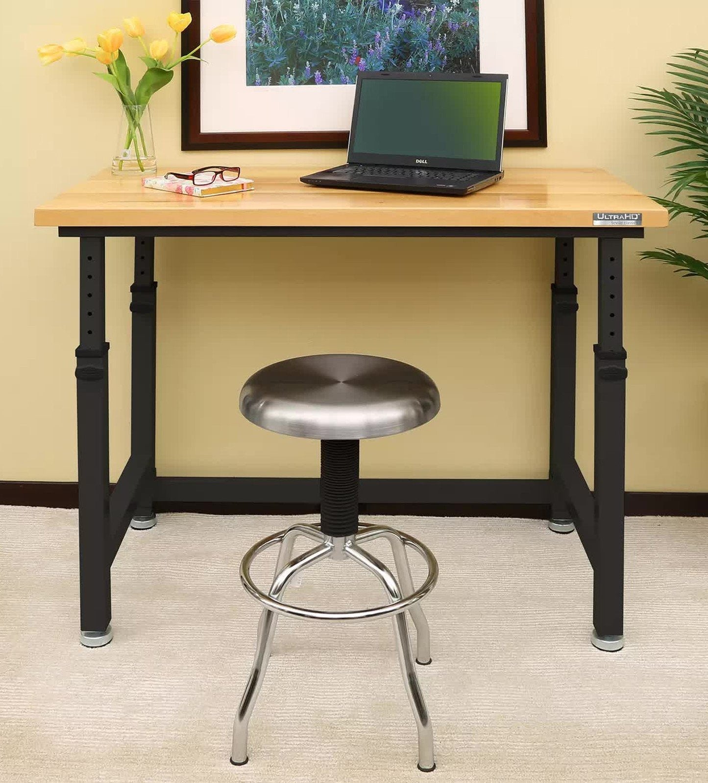 Adjustable Height Workbench Work Table Bench 48" Heavy Duty Wood Top