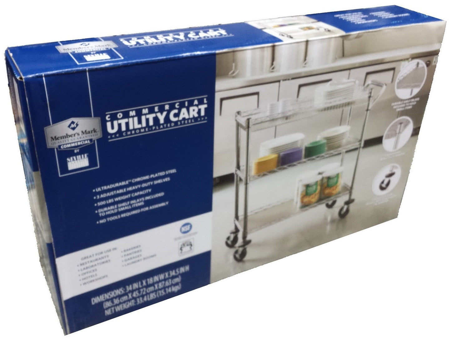 3 Shelf Rolling Steel Commercial Utility Cart Catering Tool Medical Kitchen NSF