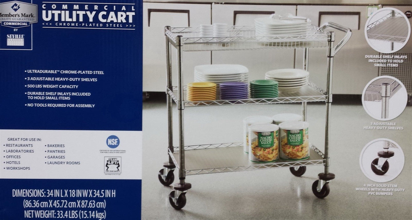 3 Shelf Rolling Steel Commercial Utility Cart Catering Tool Medical Kitchen NSF
