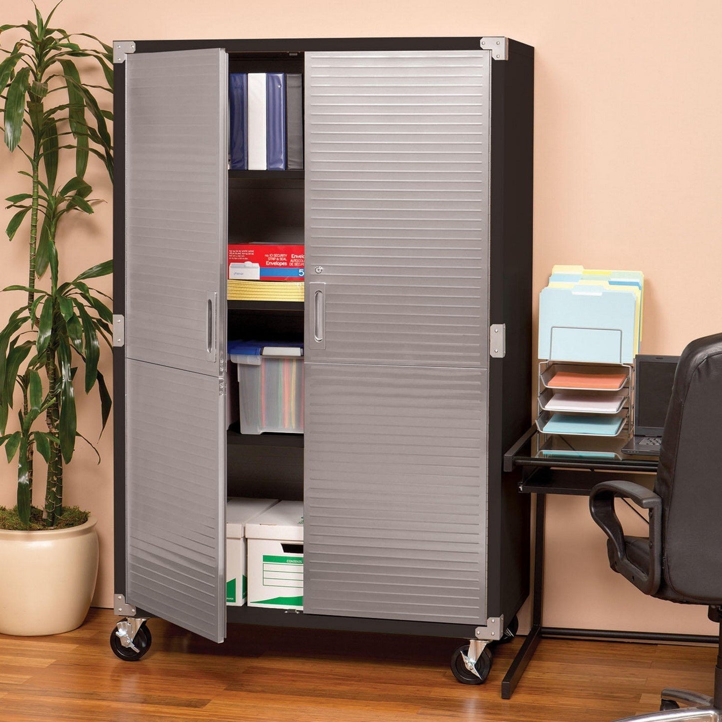 Tall Storage Tool Cabinet Locking Stainless Steel Doors 48" Wide Red Gray Black