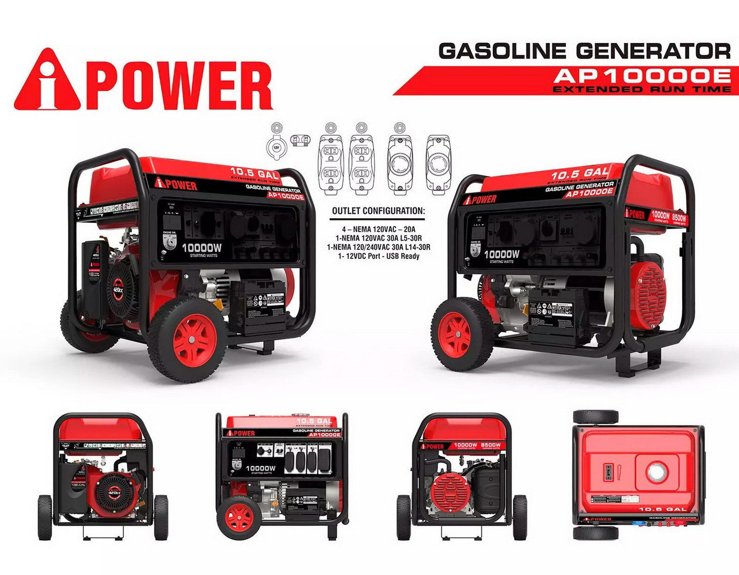 A-iPower Portable Generator Gas Powered Electric Start 10,000 Watt
