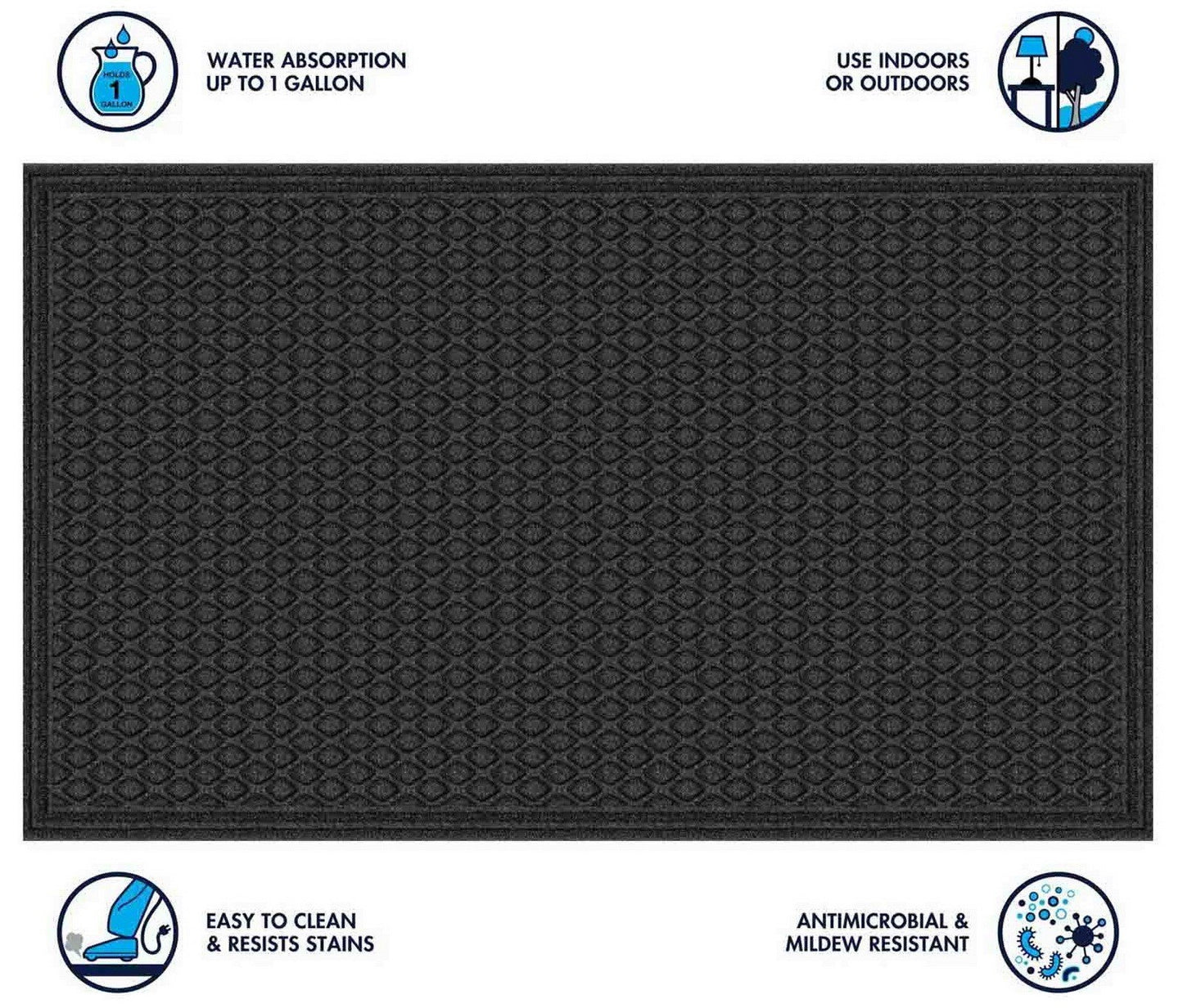 Large 3' x 5' Door Mat Outdoor Indoor Diamond Scraper Floor Carpet Dark Gray