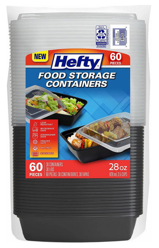 60 pc Hefty 28 oz Food Storage Containers 30 Take-Out Boxes 30 No-Leak Lids