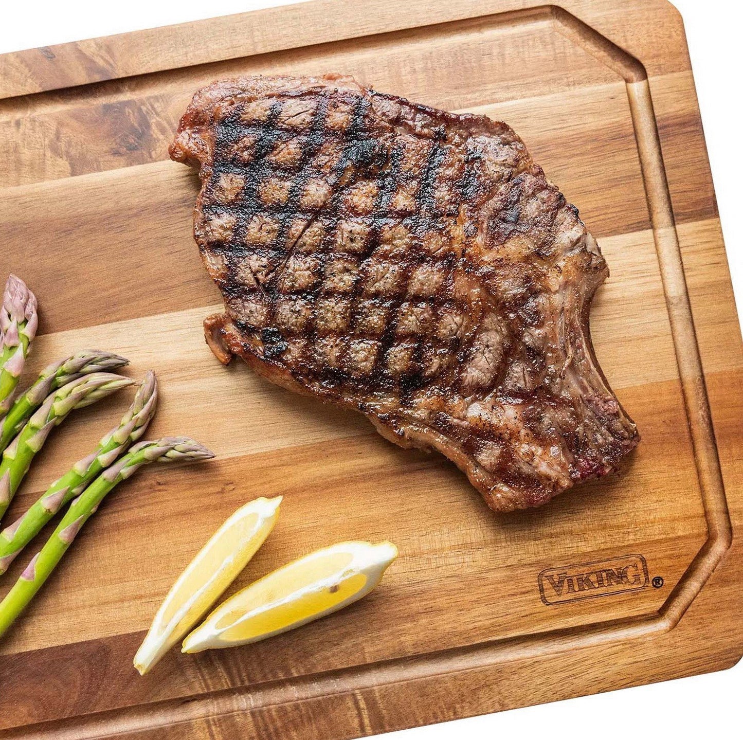 Viking Acacia Wood Kitchen Cutting Carving Board 18" x 12" Reversible Juice Well