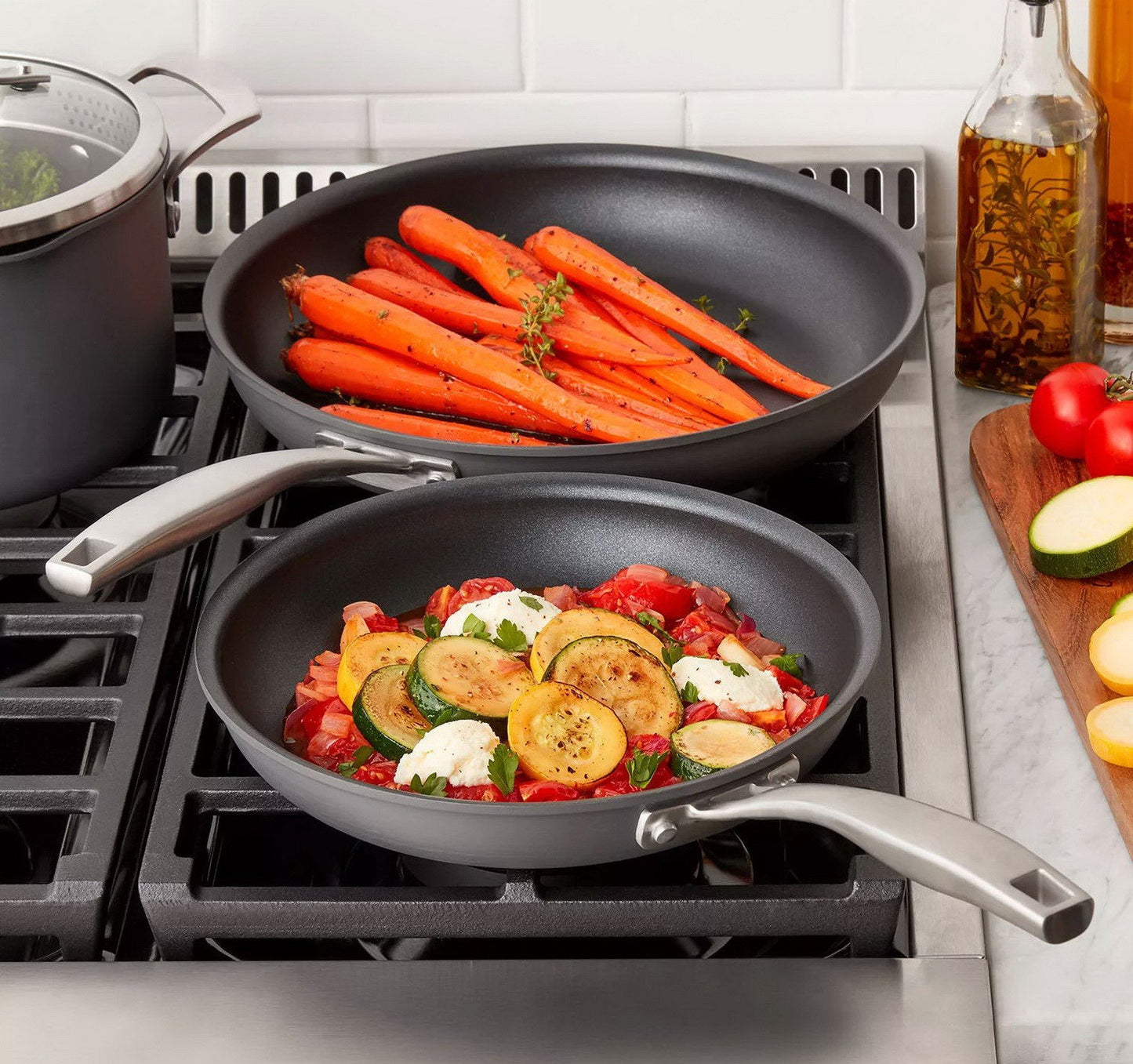 15 pc Cookware Set Saute Fry Sauce Pans Glass Lids Hard Anodized Aluminum