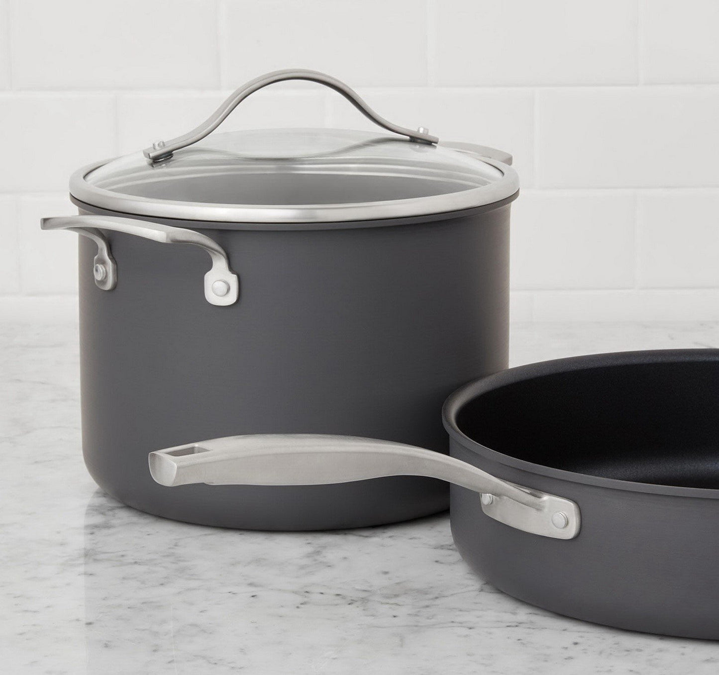 15 pc Cookware Set Saute Fry Sauce Pans Glass Lids Hard Anodized Aluminum