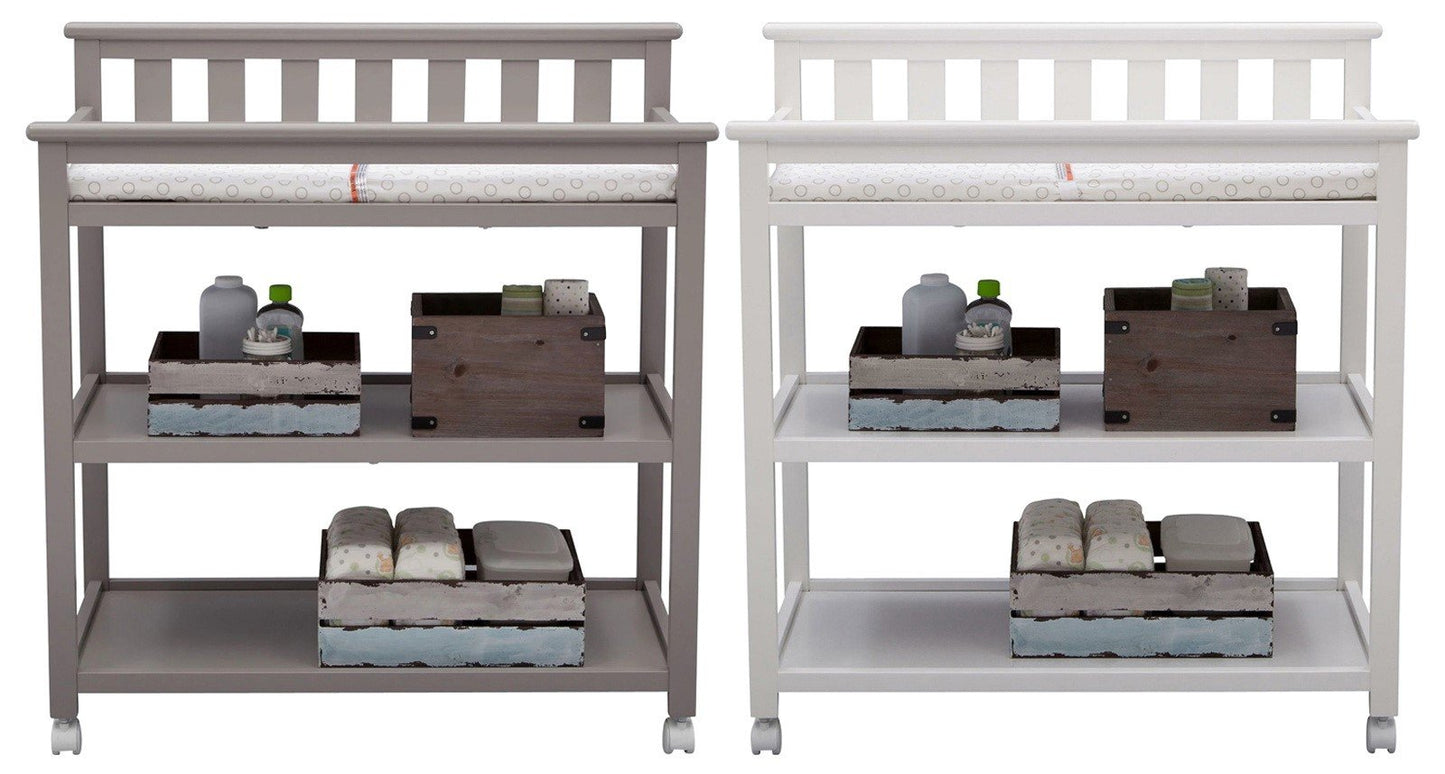 Flat Top Rolling Wood Changing Table 2 Storage Shelves with Pad White or Gray
