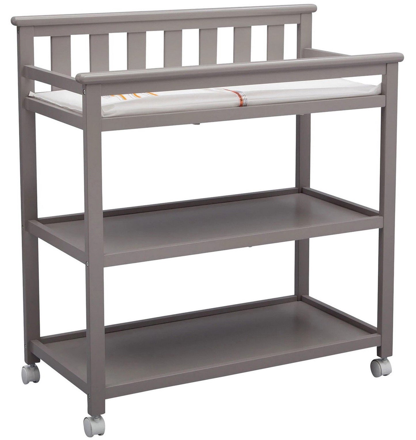 Flat Top Rolling Wood Changing Table 2 Storage Shelves with Pad White or Gray