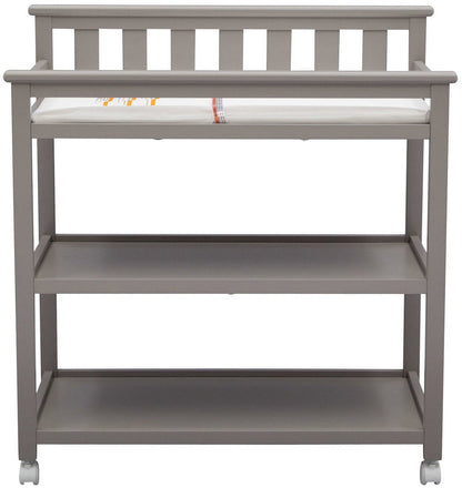 Flat Top Rolling Wood Changing Table 2 Storage Shelves with Pad White or Gray