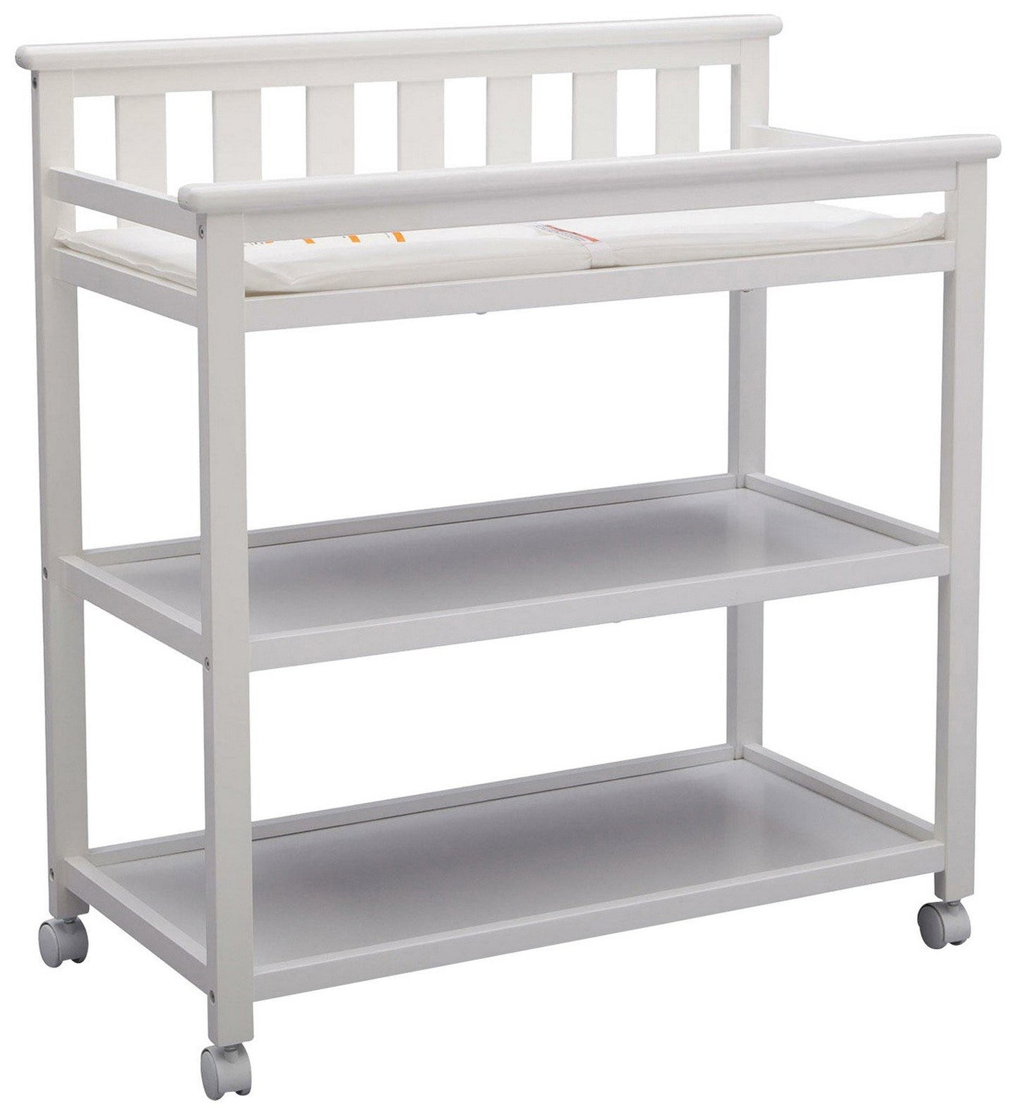 Flat Top Rolling Wood Changing Table 2 Storage Shelves with Pad White or Gray