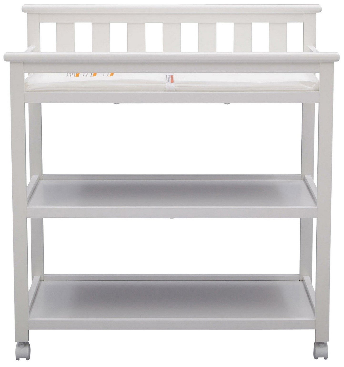 Flat Top Rolling Wood Changing Table 2 Storage Shelves with Pad White or Gray