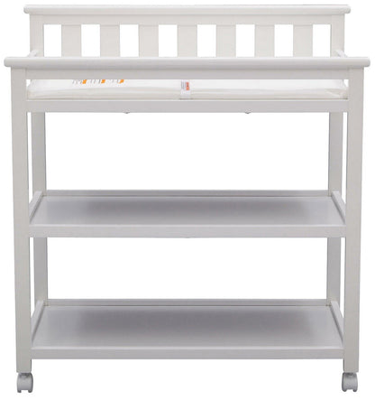 Flat Top Rolling Wood Changing Table 2 Storage Shelves with Pad White or Gray