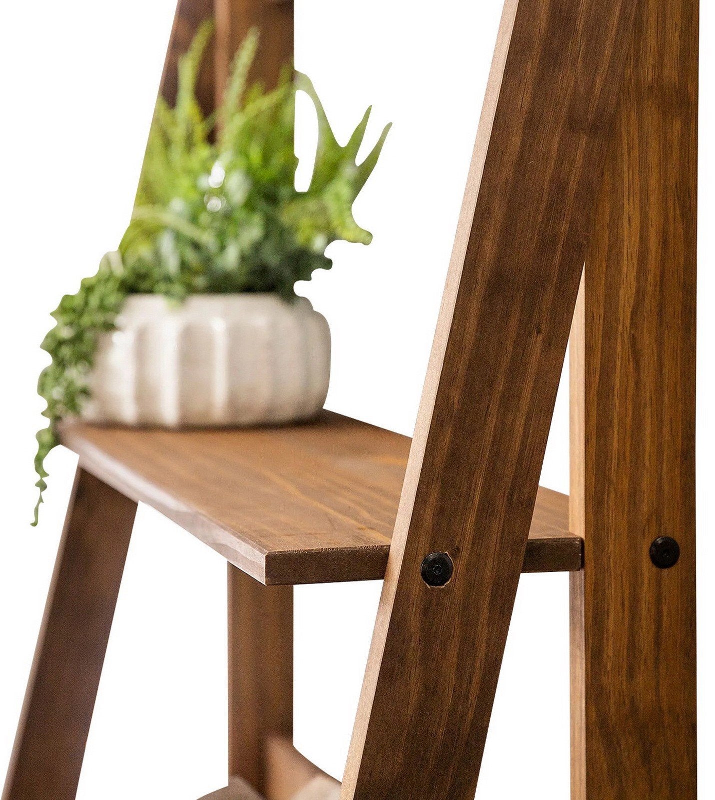 68" Tall Solid Wood Ladder Shelving Unit Bookshelf 4 Large Shelves Angled Legs