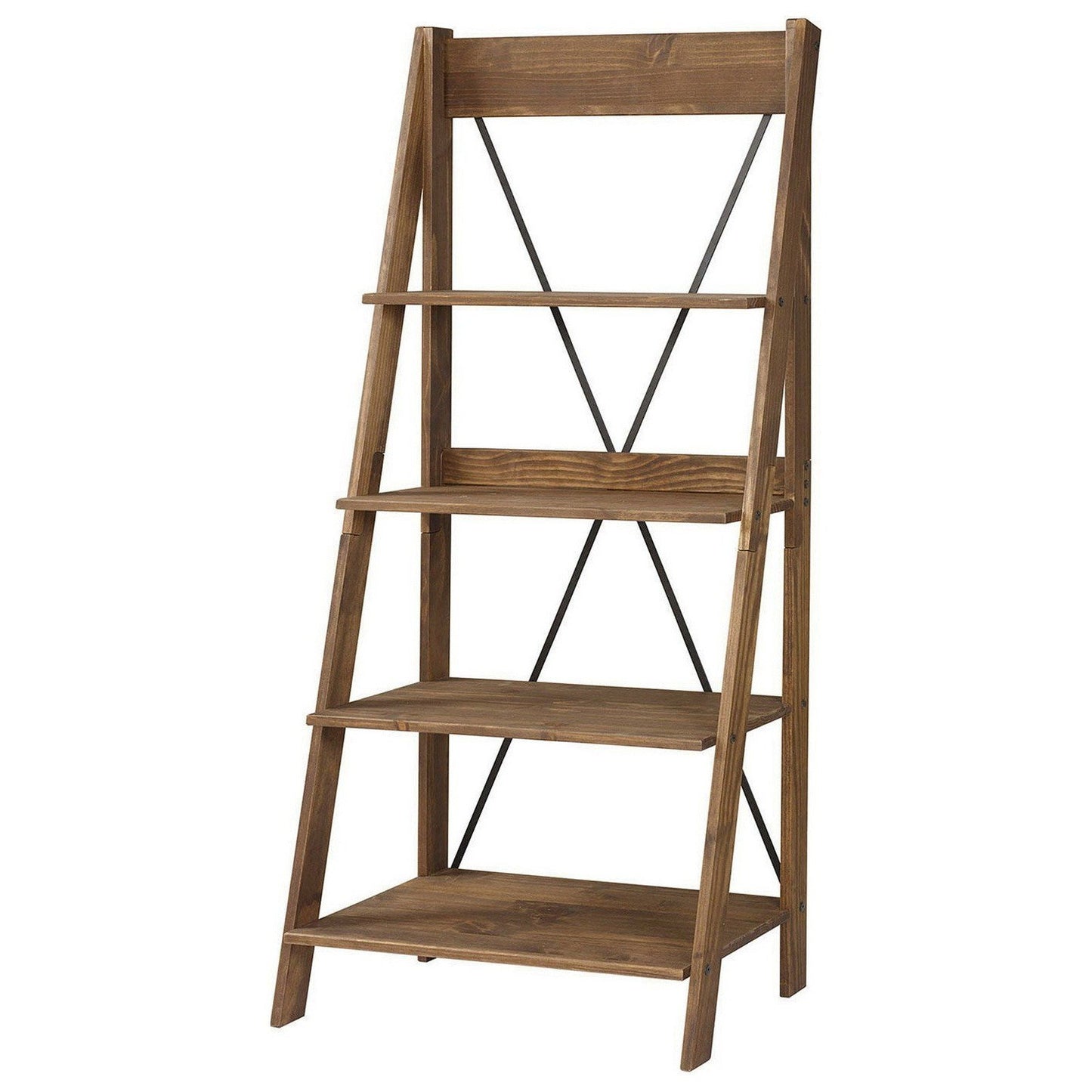 68" Tall Solid Wood Ladder Shelving Unit Bookshelf 4 Large Shelves Angled Legs