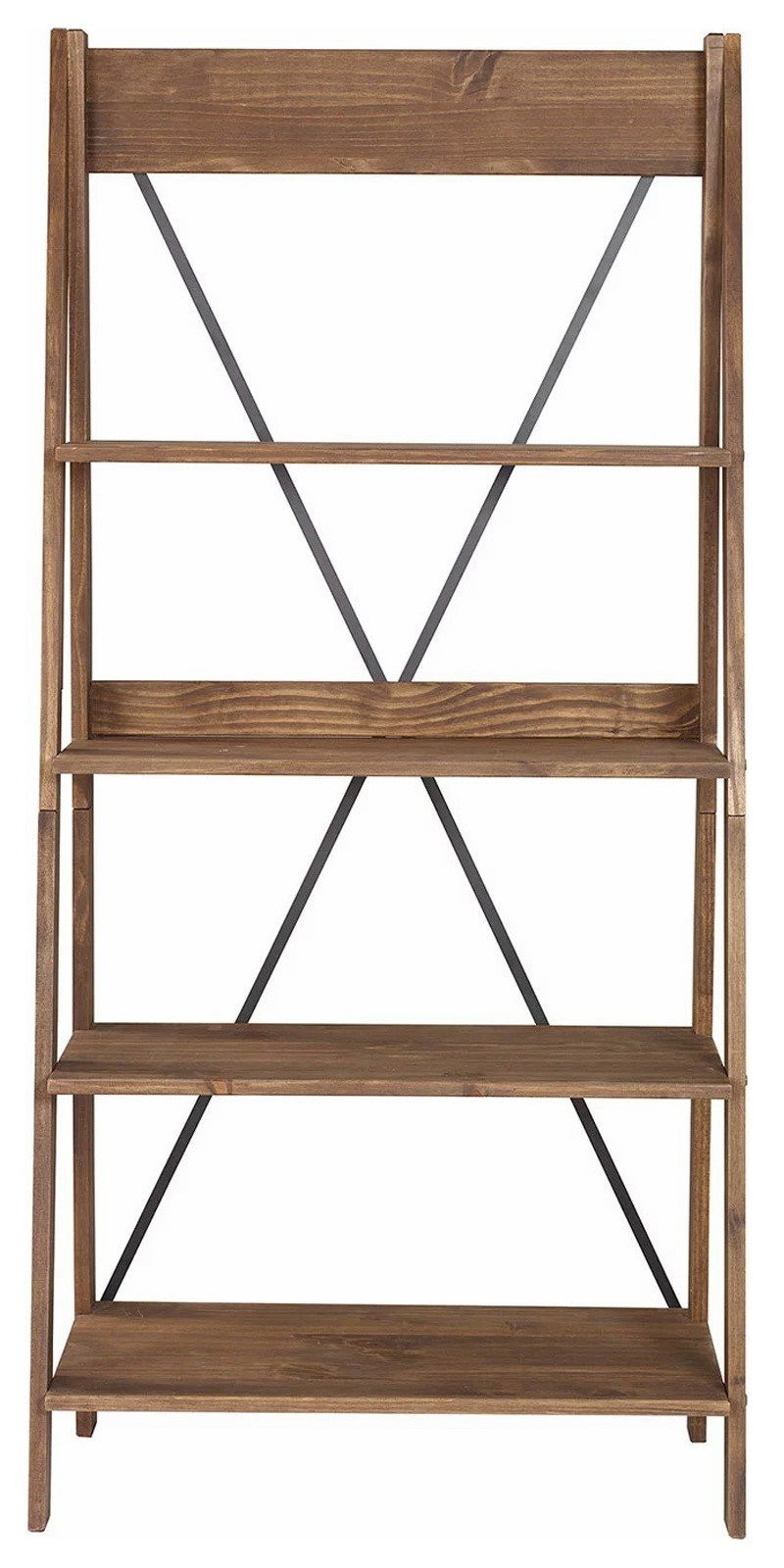 68" Tall Solid Wood Ladder Shelving Unit Bookshelf 4 Large Shelves Angled Legs