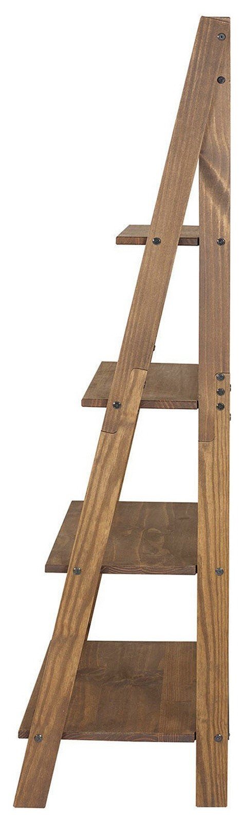 68" Tall Solid Wood Ladder Shelving Unit Bookshelf 4 Large Shelves Angled Legs