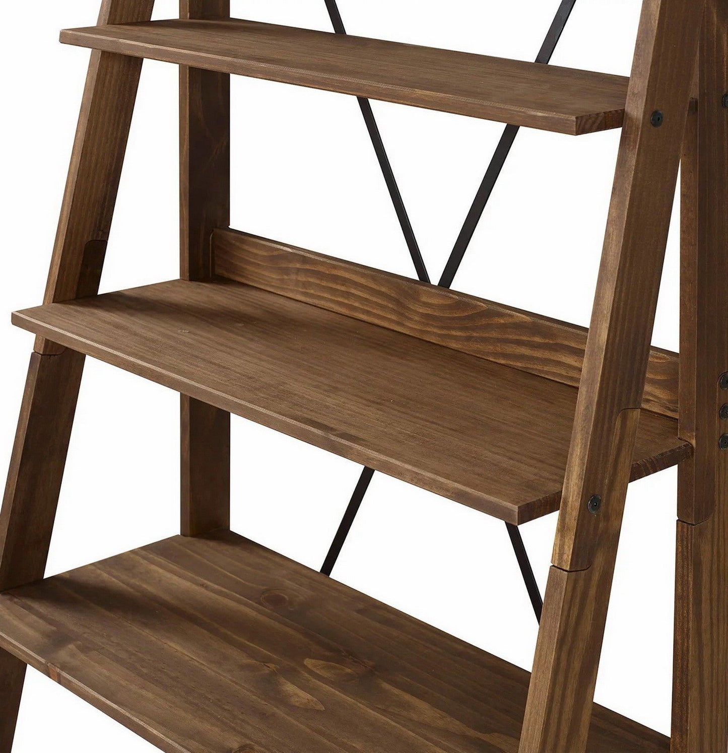 68" Tall Solid Wood Ladder Shelving Unit Bookshelf 4 Large Shelves Angled Legs