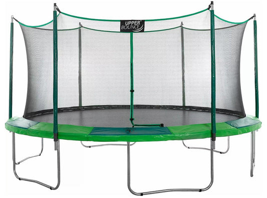 Upper Bounce 15' Round Trampoline & Mesh Safety Wall Enclosure Set Steel Frame