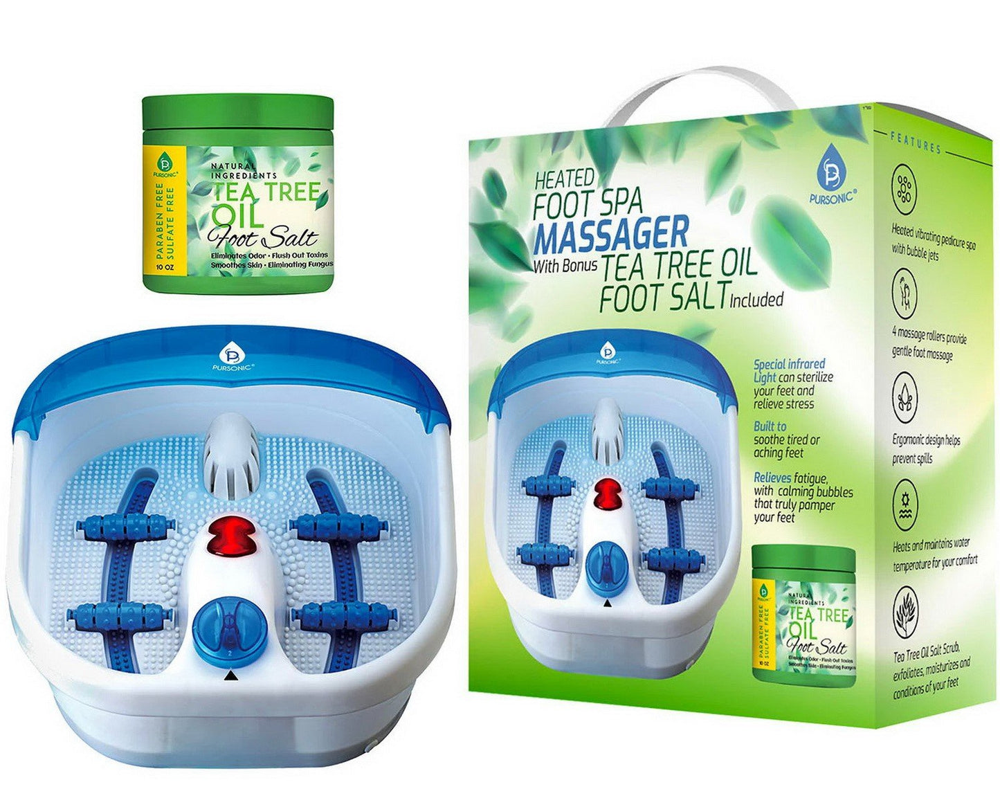 Pursonic Heated Foot Spa Massager Massage Machine with Tea Tree Foot Salts