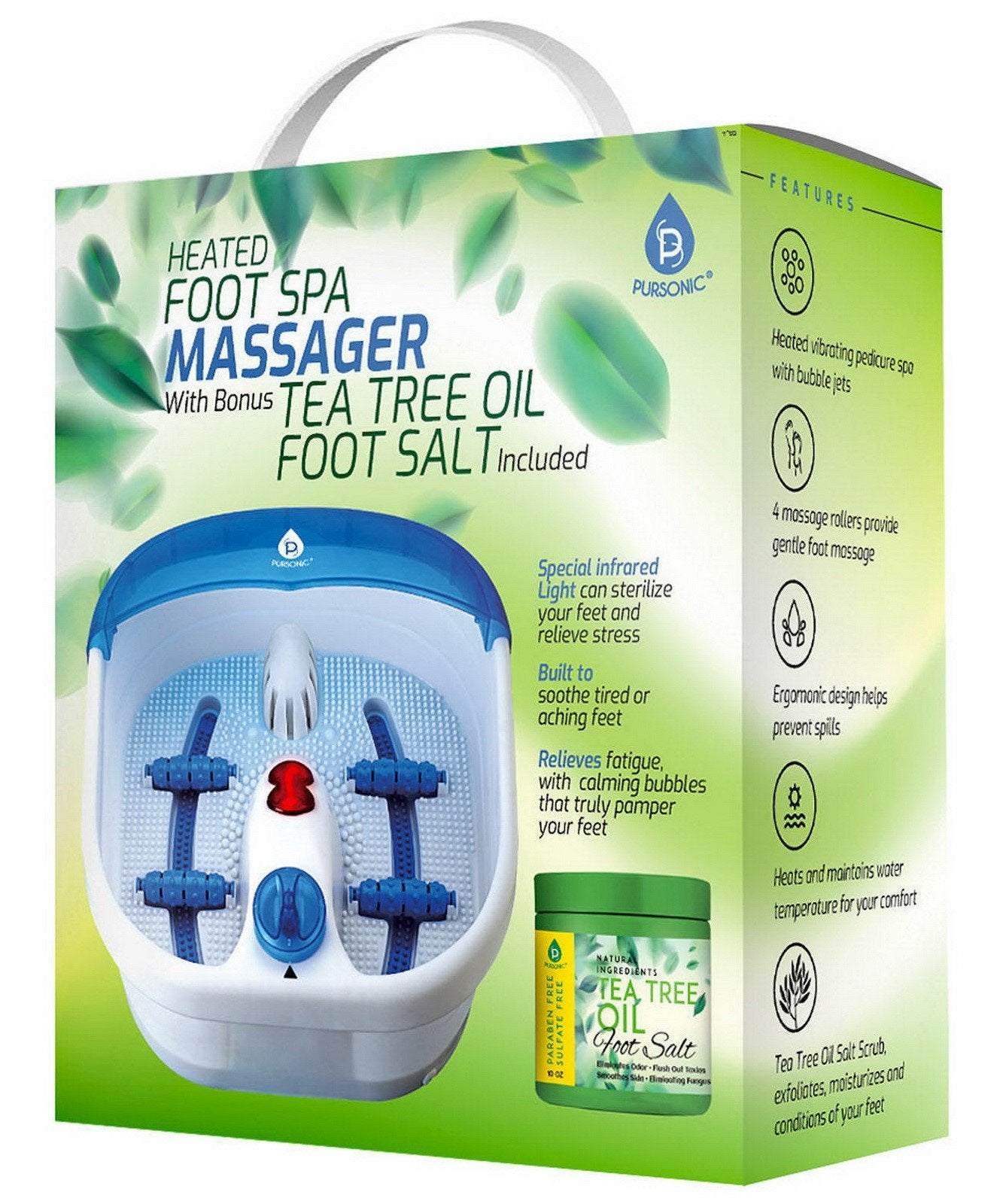 Pursonic Heated Foot Spa Massager Massage Machine with Tea Tree Foot Salts