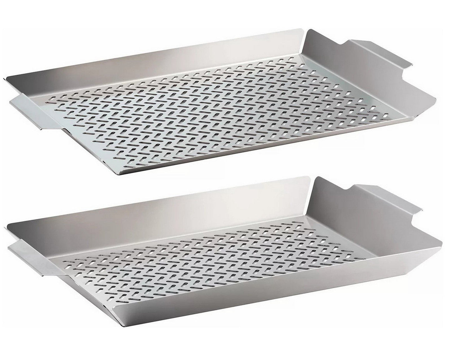 Set of 2 Stainless Steel Outdoor BBQ Grill Roasting Pans 19" x 13" Perforated