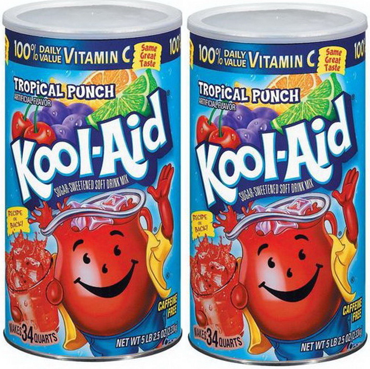 2 4 or 6 Cans 34 Qt Kool-Aid Tropical Punch Drink Mix Sugar Sweetened Kool Aid