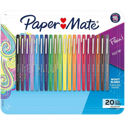 Pack of 20 Paper Mate Flair Felt Tip Pens Assorted Colors PaperMate